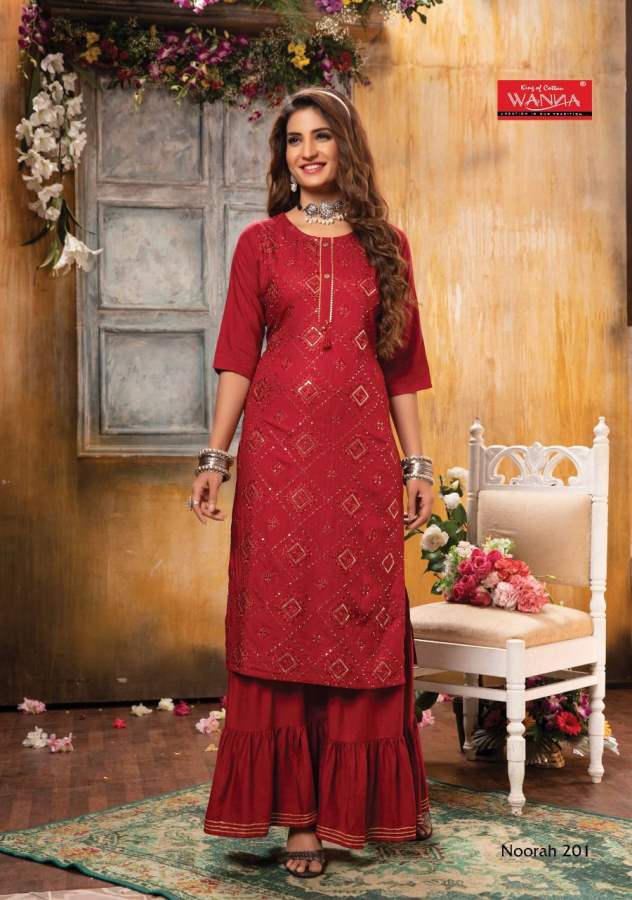 Wanna Noorah 2 Fancy Festive Wear Rayon With Heavy Work  Kurti With Sharara Collection